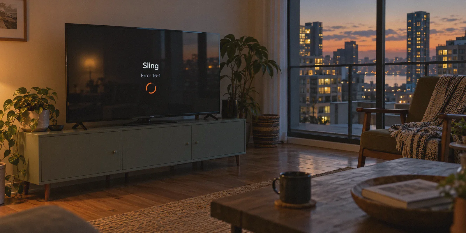 Sling playback error on a living-room television abroad.