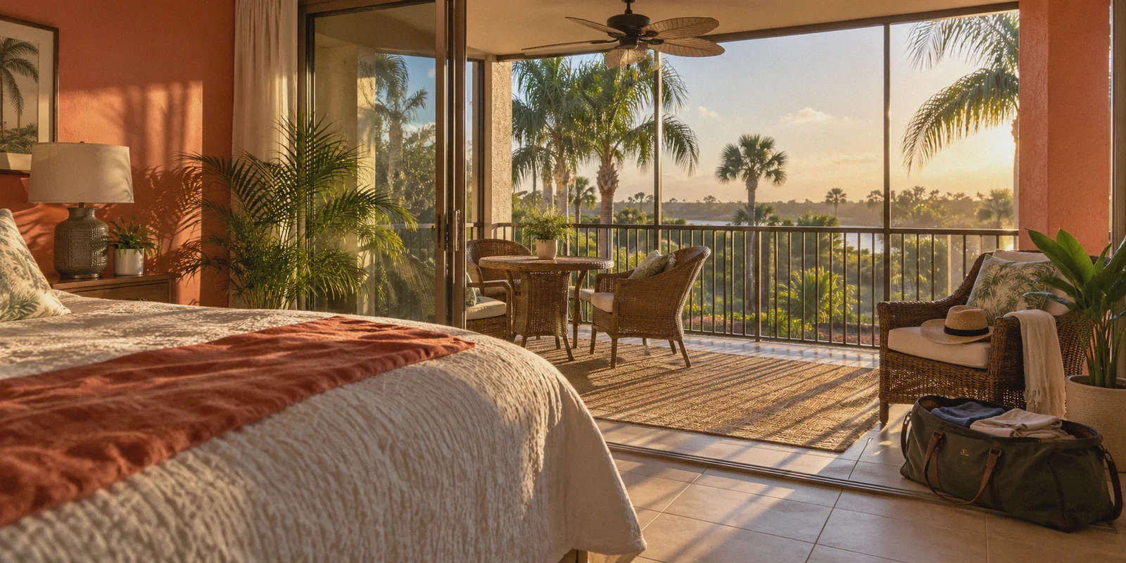 A palm-lined view from a Florida vacation rental.