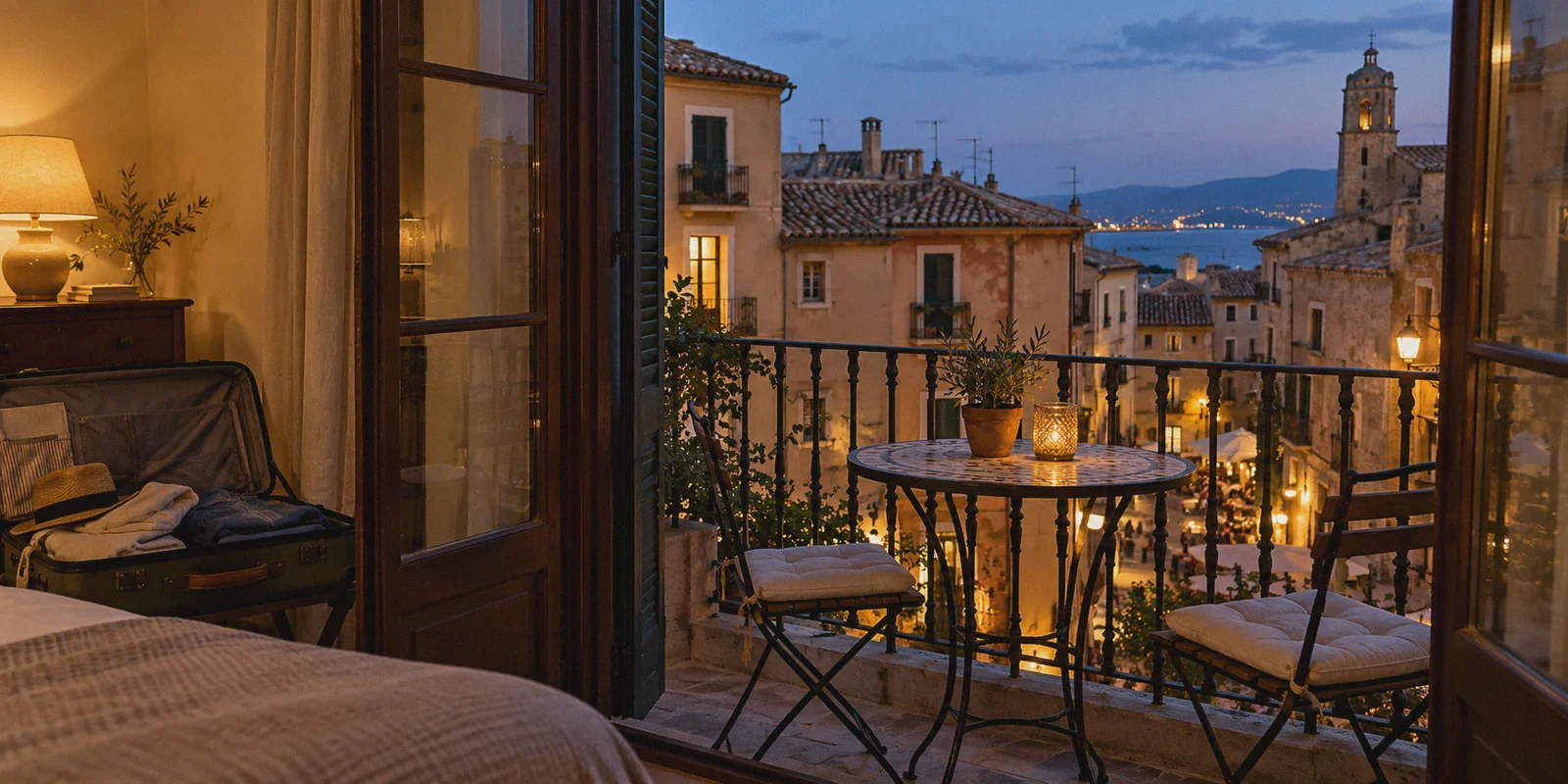 Evening view from a hotel balcony in Spain.