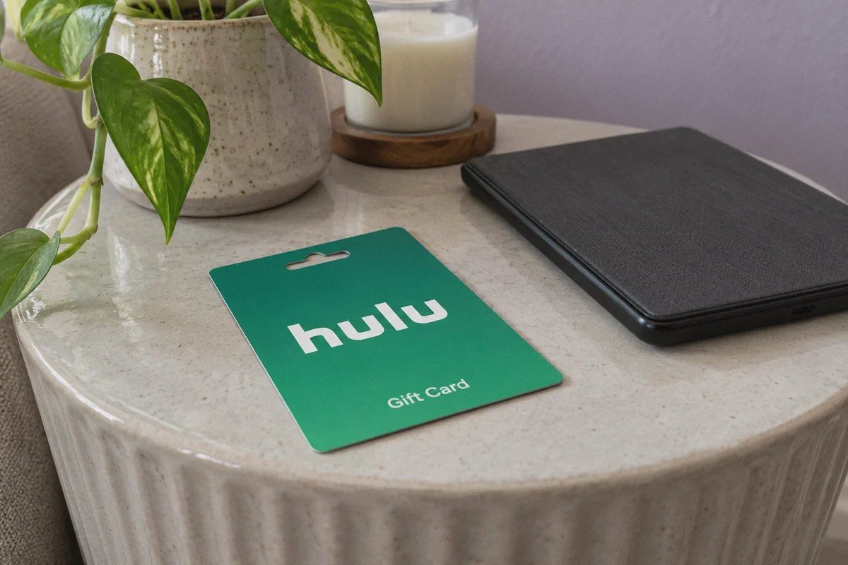 A Hulu gift card with its redemption code concealed.