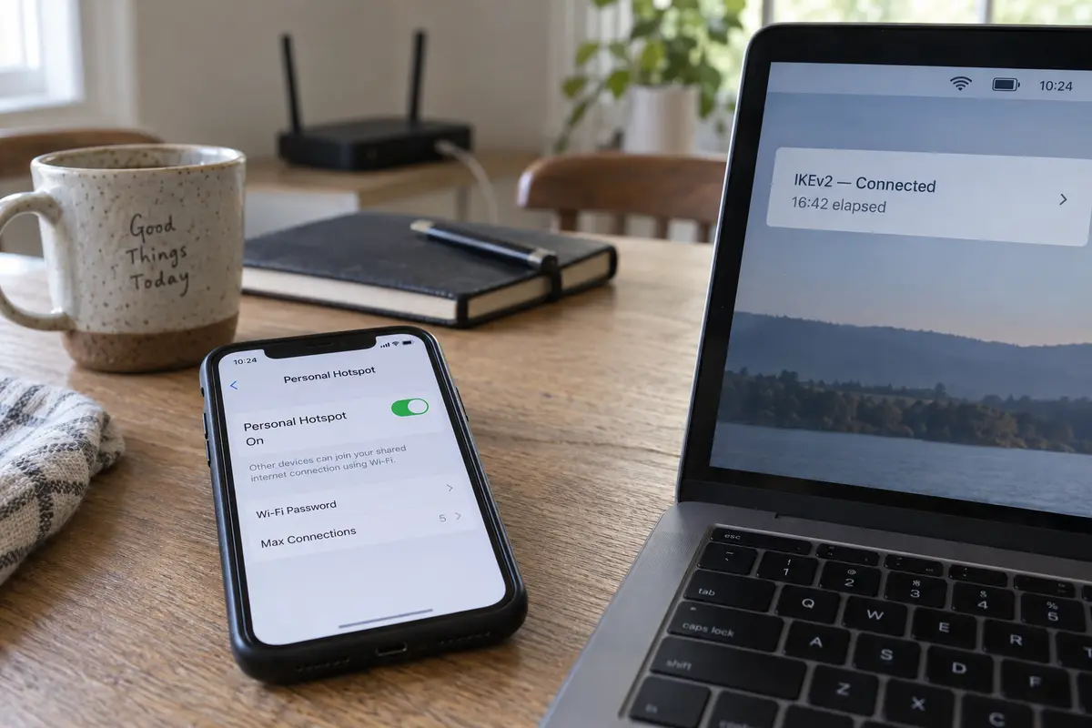 An IKEv2 connection remaining stable while tested through a phone hotspot