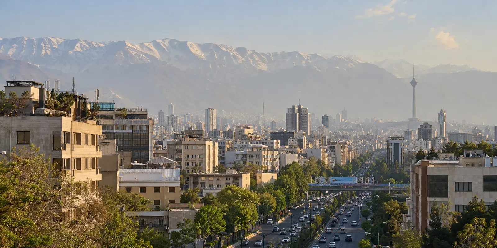 Tehran and the Alborz Mountains in clear late-afternoon light