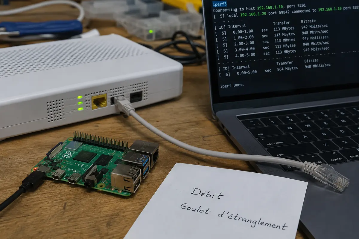 Une Freebox et un Raspberry Pi comparés pendant un transfert WireGuard