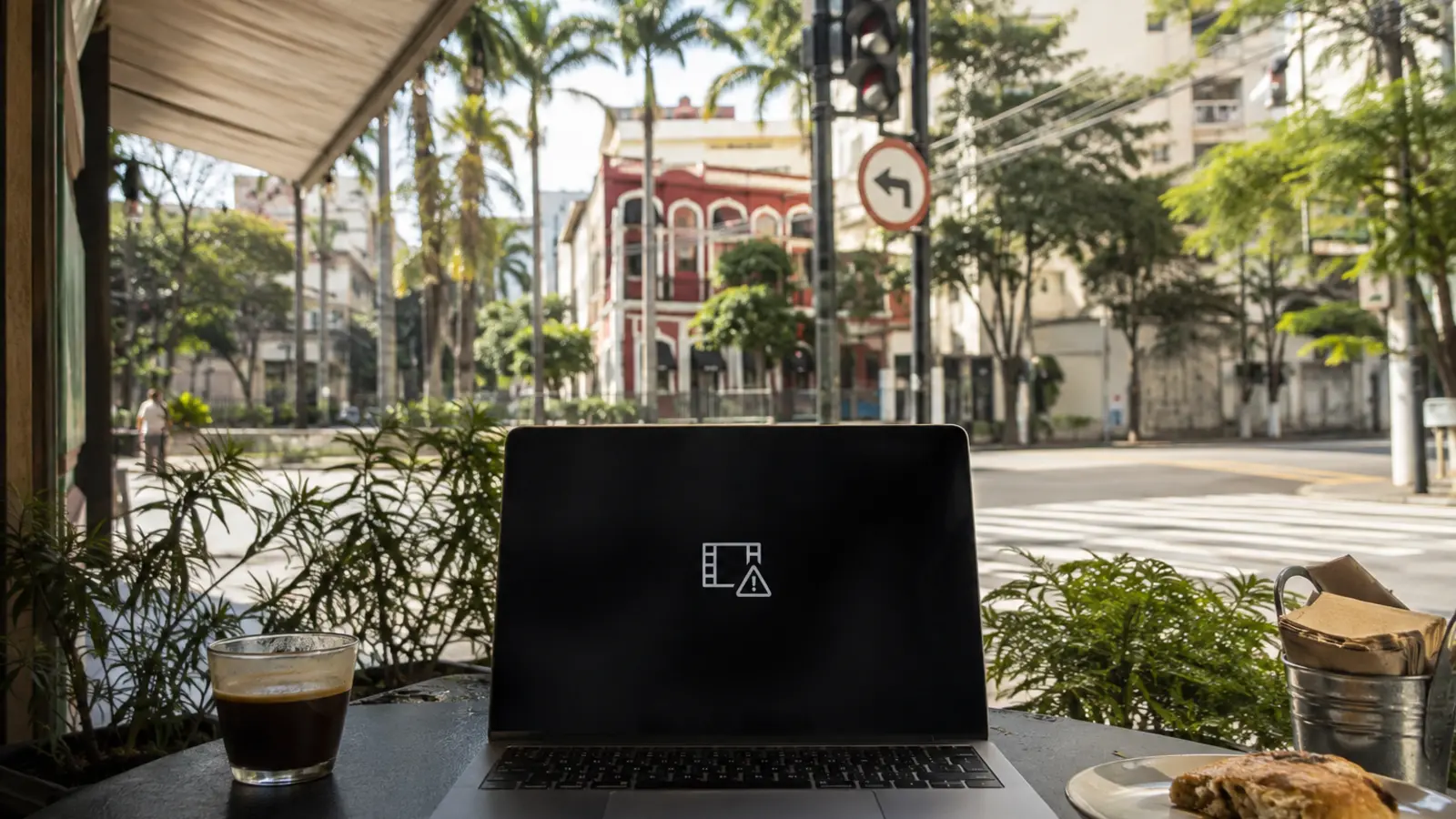 Computador portátil usado para acessar conteúdo brasileiro durante uma viagem