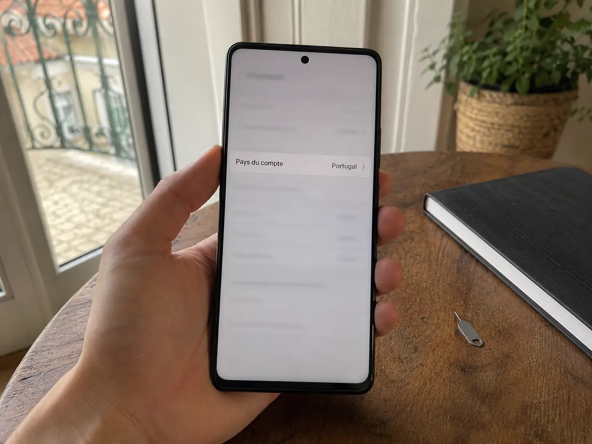 Le réglage du téléphone indique que le pays du compte est toujours le Portugal