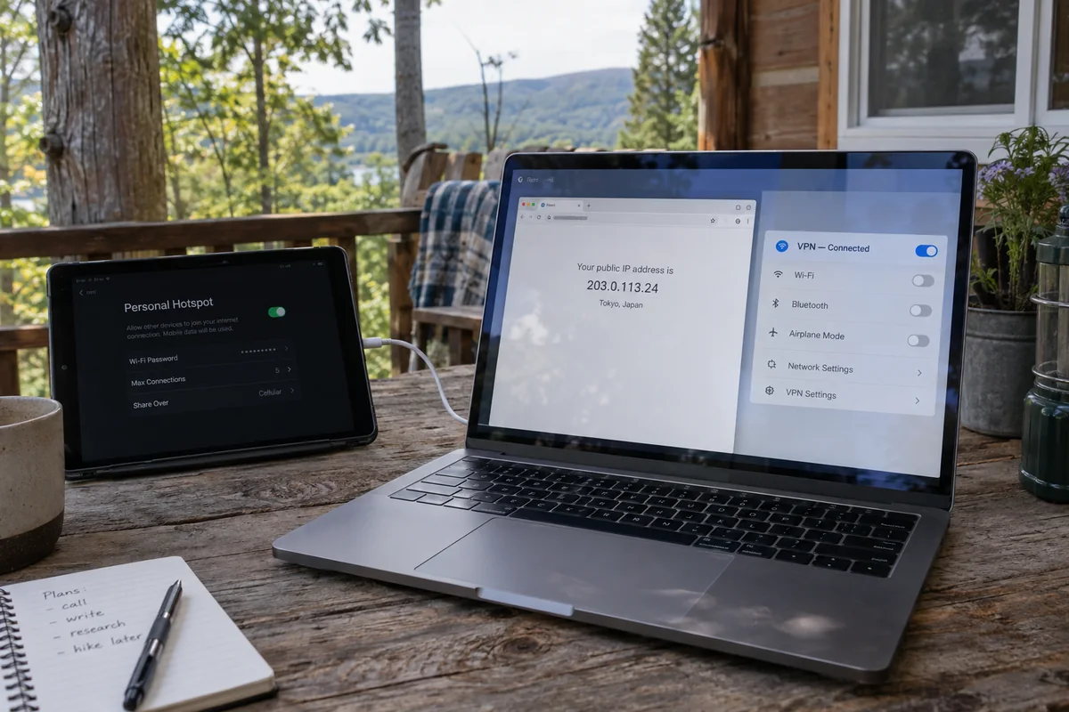 A laptop runs its own VPN while using an iPad only as the cellular hotspot.