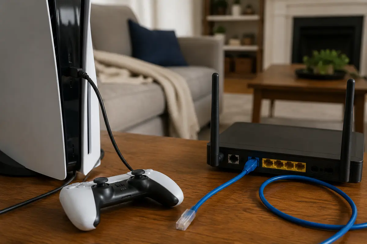 Console et téléviseur dans un salon où la connexion du jeu en ligne échoue sur le réseau local.