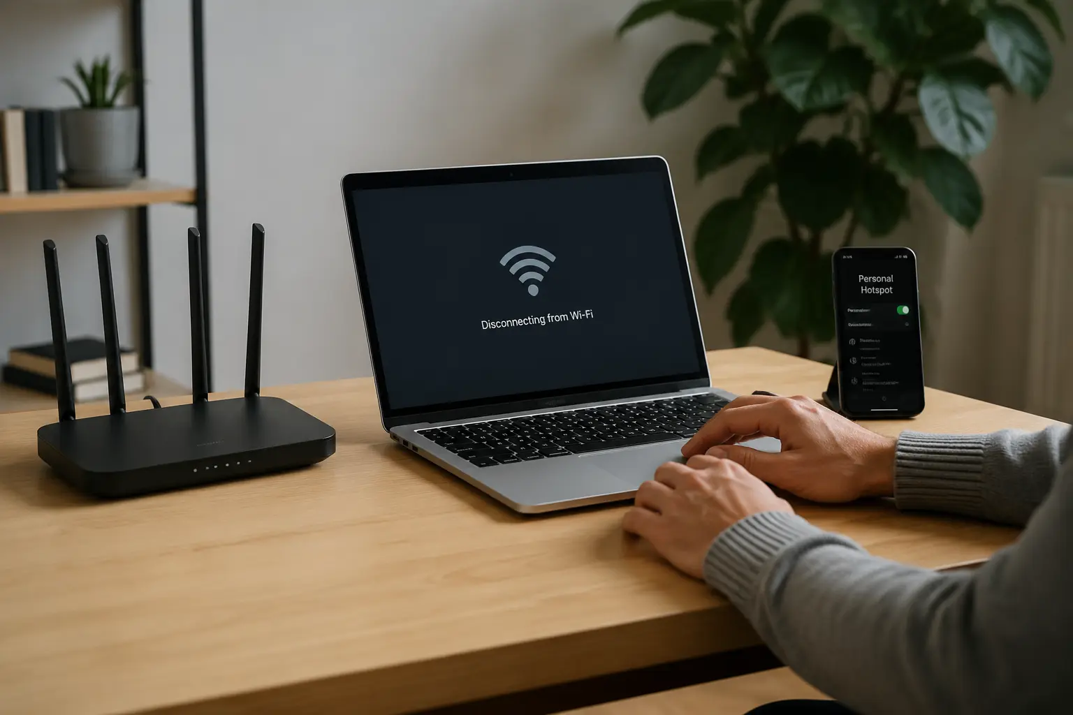 Dispositivo en un entorno real mientras la conexión VPN intenta recuperarse.
