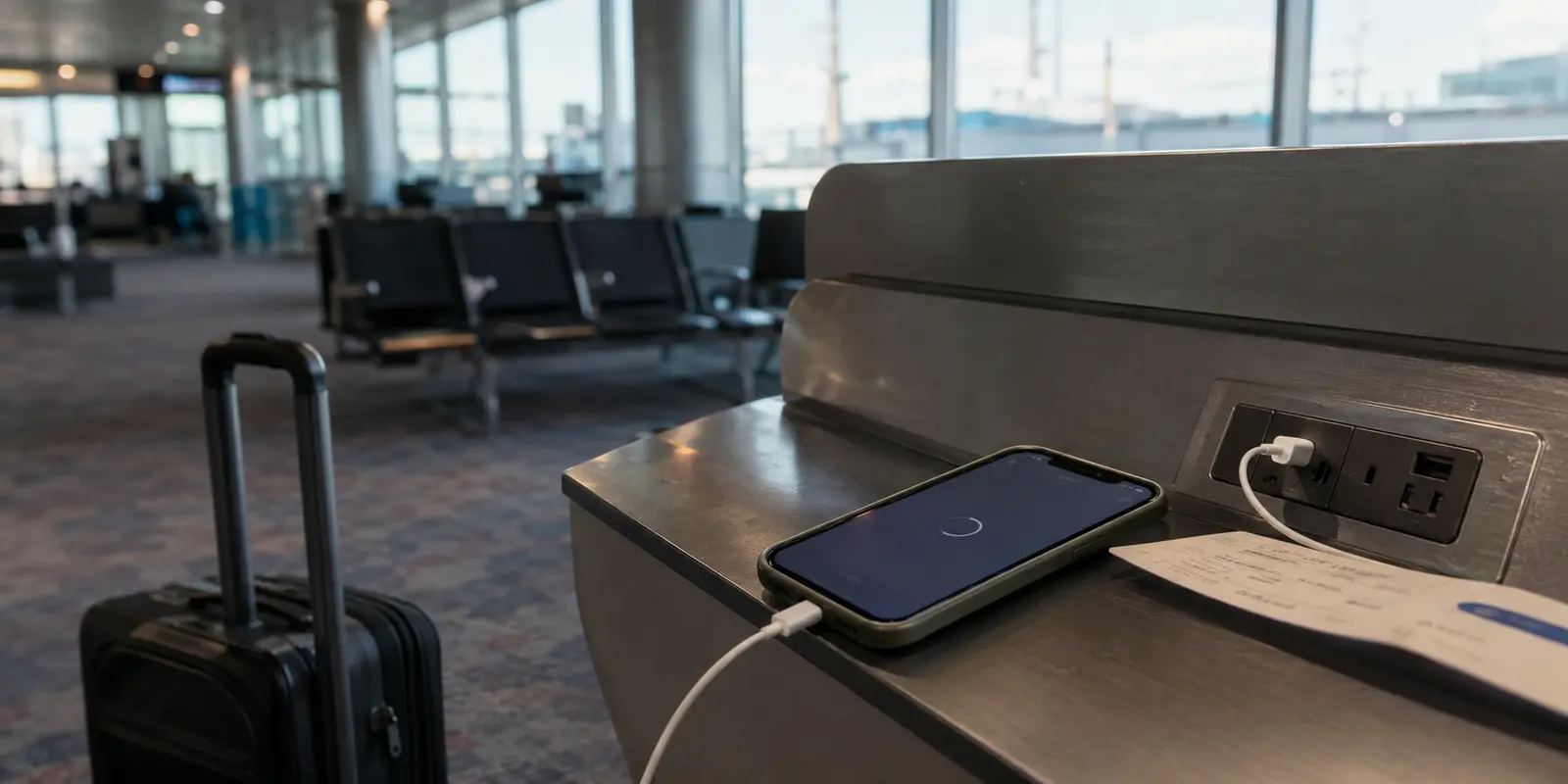Un teléfono intenta conectarse a la red Wi-Fi de una terminal de aeropuerto