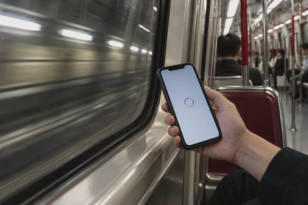 A phone in use aboard an MTR train.