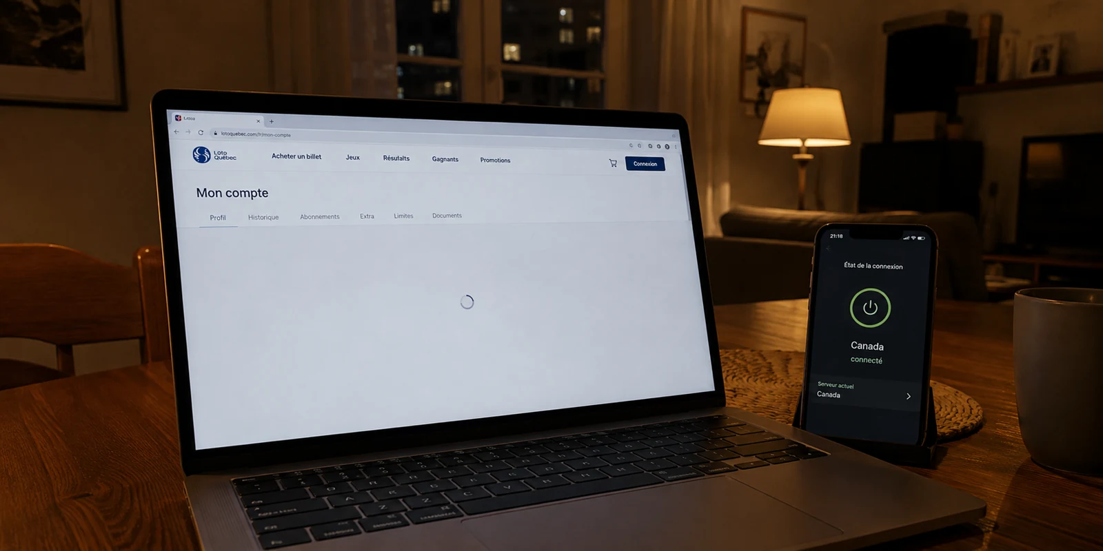 Page de Loto-Québec incomplète alors que le VPN reste connecté au Canada