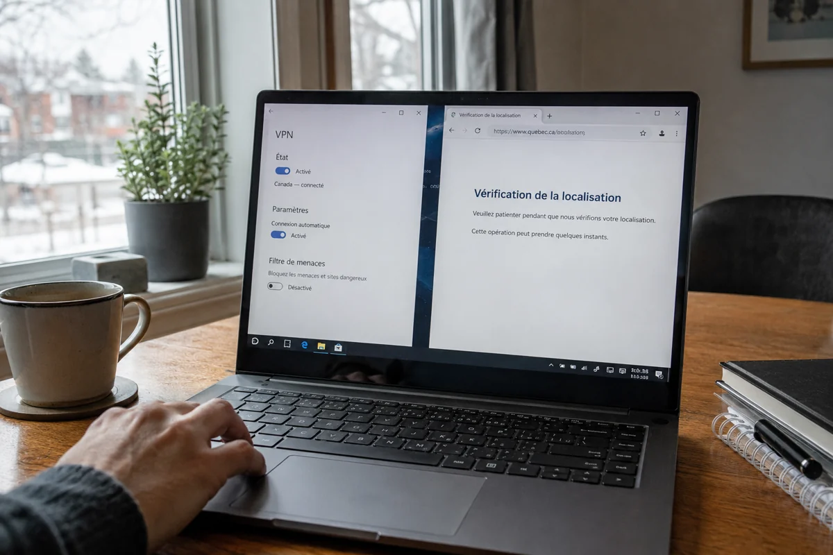Serveur canadien inchangé et filtre de menaces désactivé pendant que la vérification de localisation apparaît