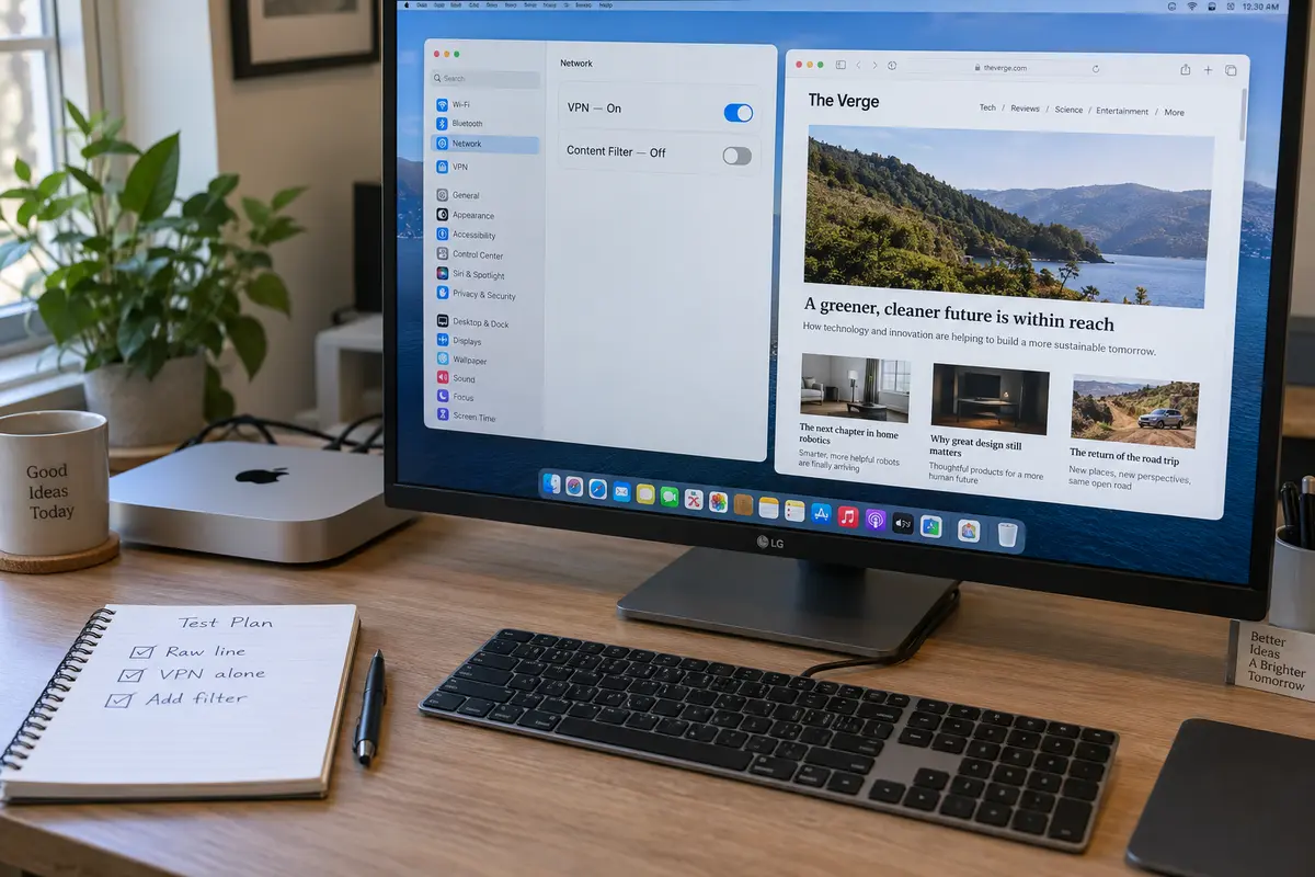 A Mac tests the VPN alone with its content filter switched off