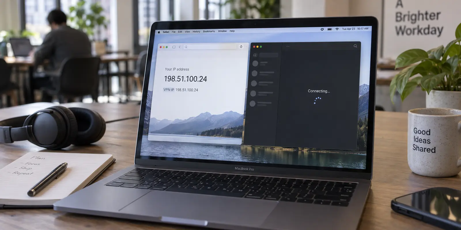 Safari shows a VPN IP while a native Mac app remains stuck connecting