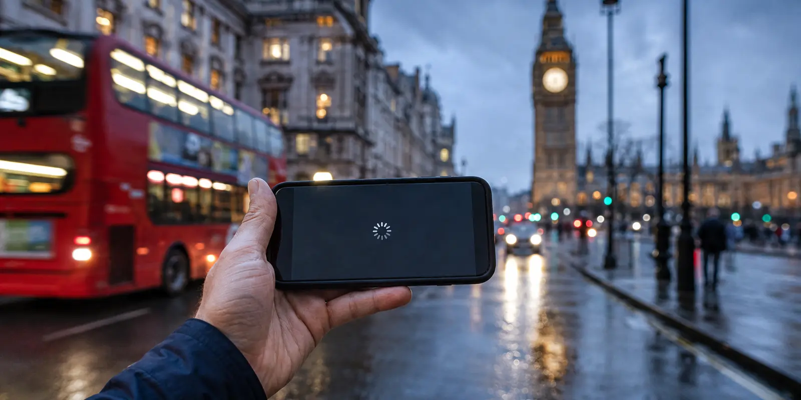 Ladender TV-Stream auf einem Smartphone vor dem Londoner Big Ben