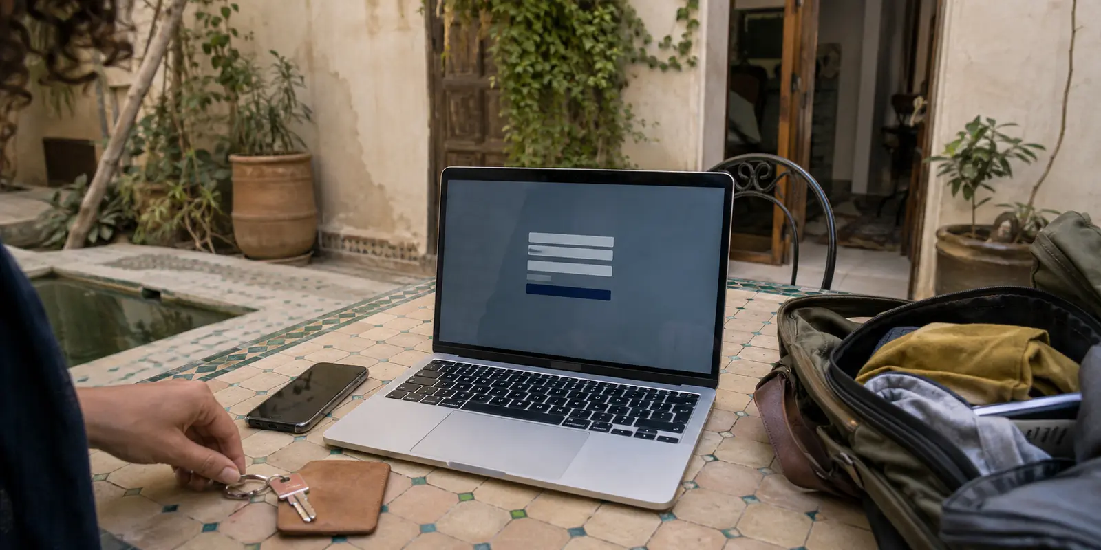 Nouvelle connexion Wi-Fi à régler sur un ordinateur à l'arrivée dans un riad
