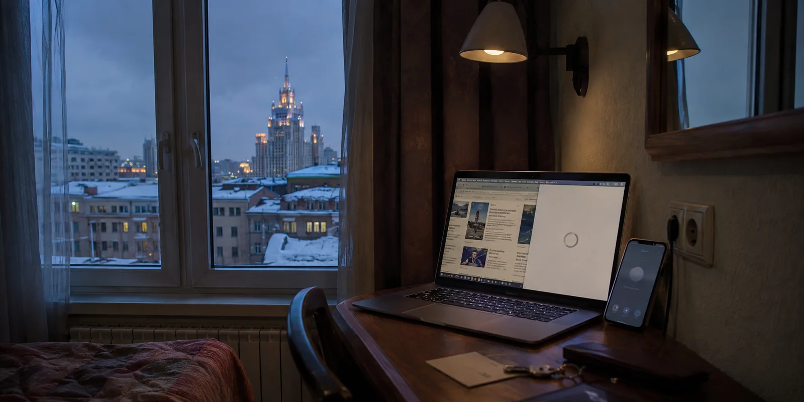 Habitación de hotel en Moscú con la VPN atascada mientras Internet sigue funcionando