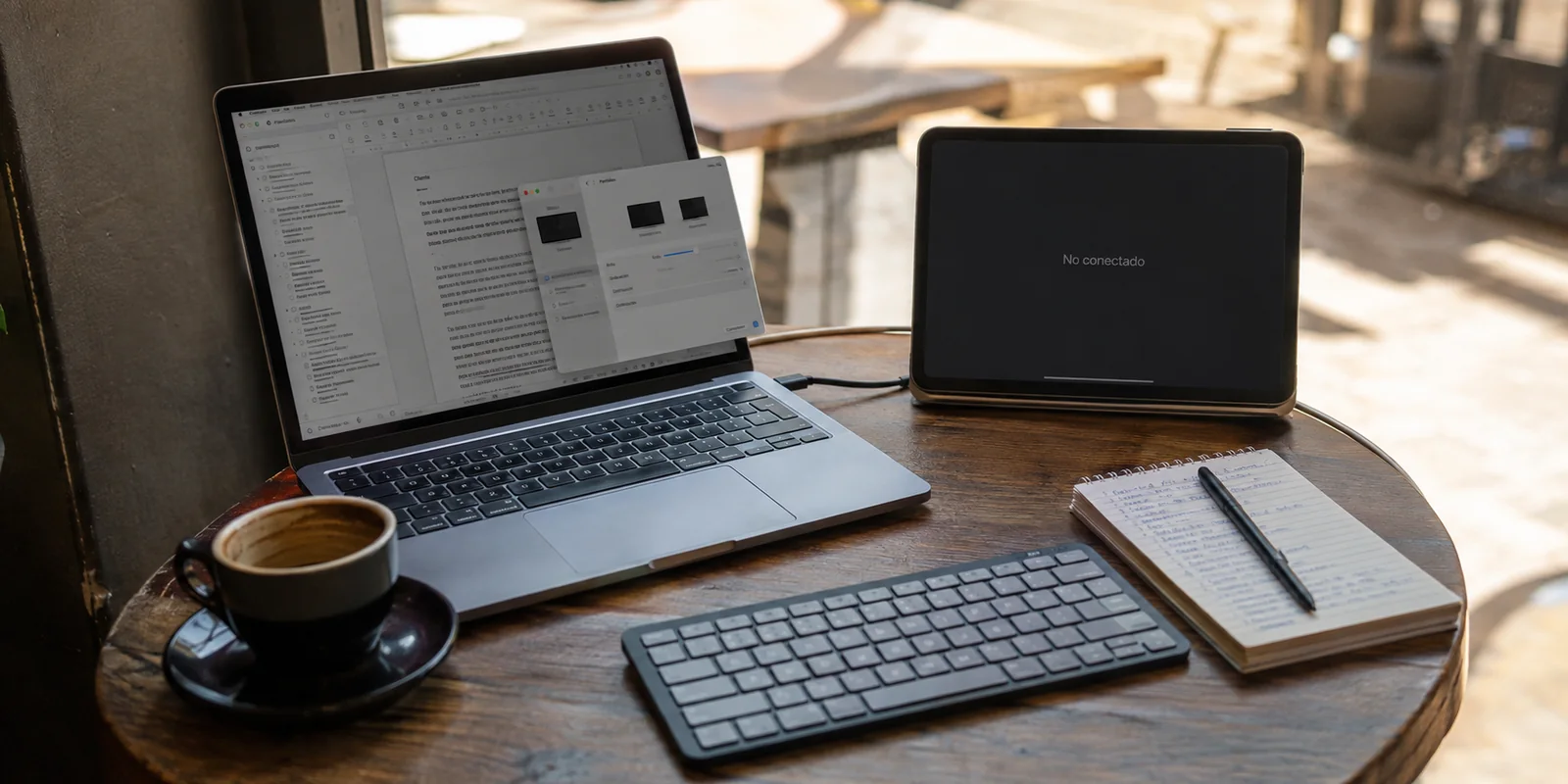 MacBook e iPad en una mesa pequeña con Sidecar desconectado al activar la VPN