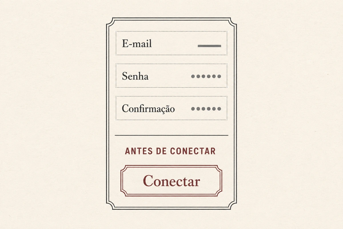 Fluxo de cadastro com e-mail, senha e confirmação solicitados antes de conectar a VPN