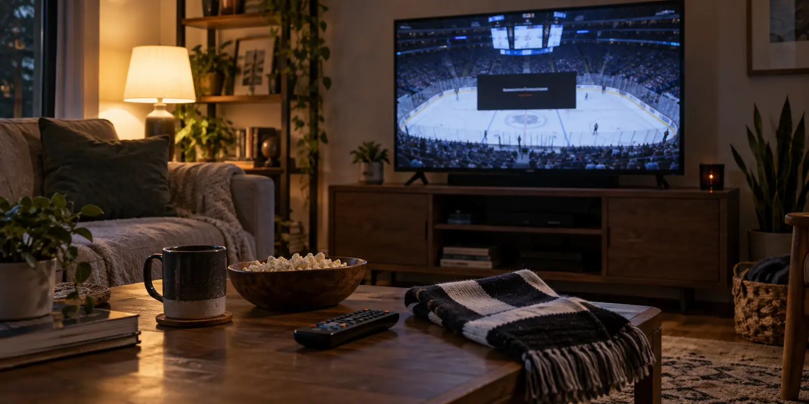 A hockey broadcast interrupted by an availability notice before puck drop