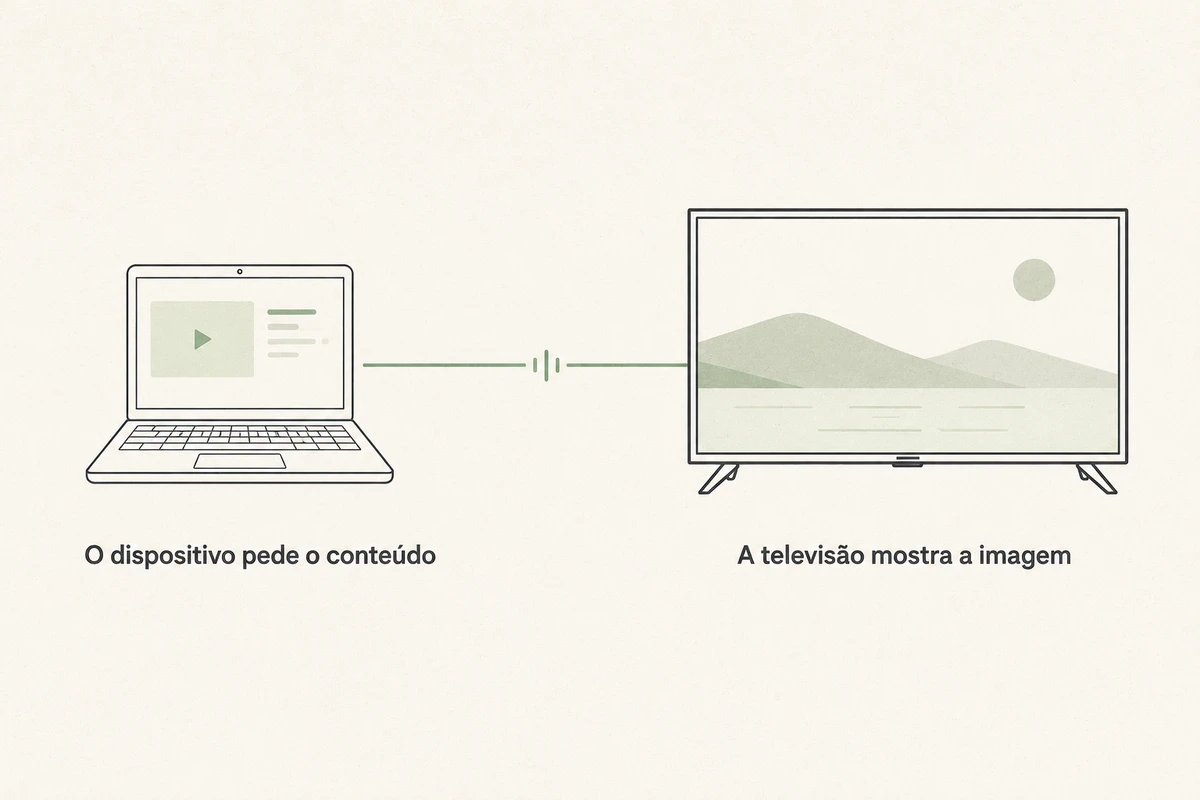 Esquema de um portátil a fornecer conteúdo a uma televisão usada apenas como ecrã