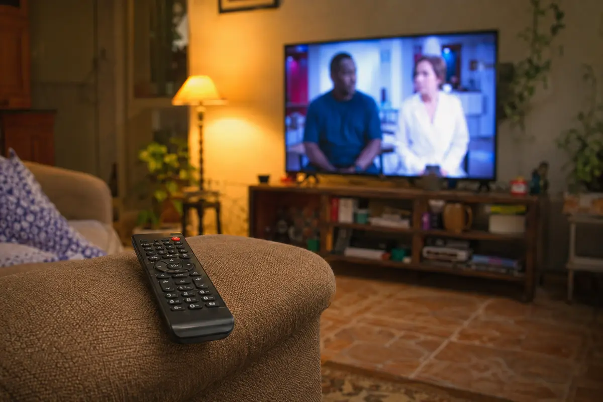 O controle remoto descansa no sofá enquanto o conteúdo já está em reprodução