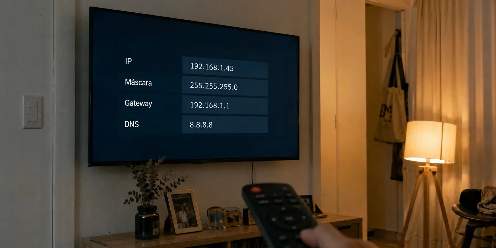 Televisor sin aplicación VPN con la configuración de red y DNS abierta.