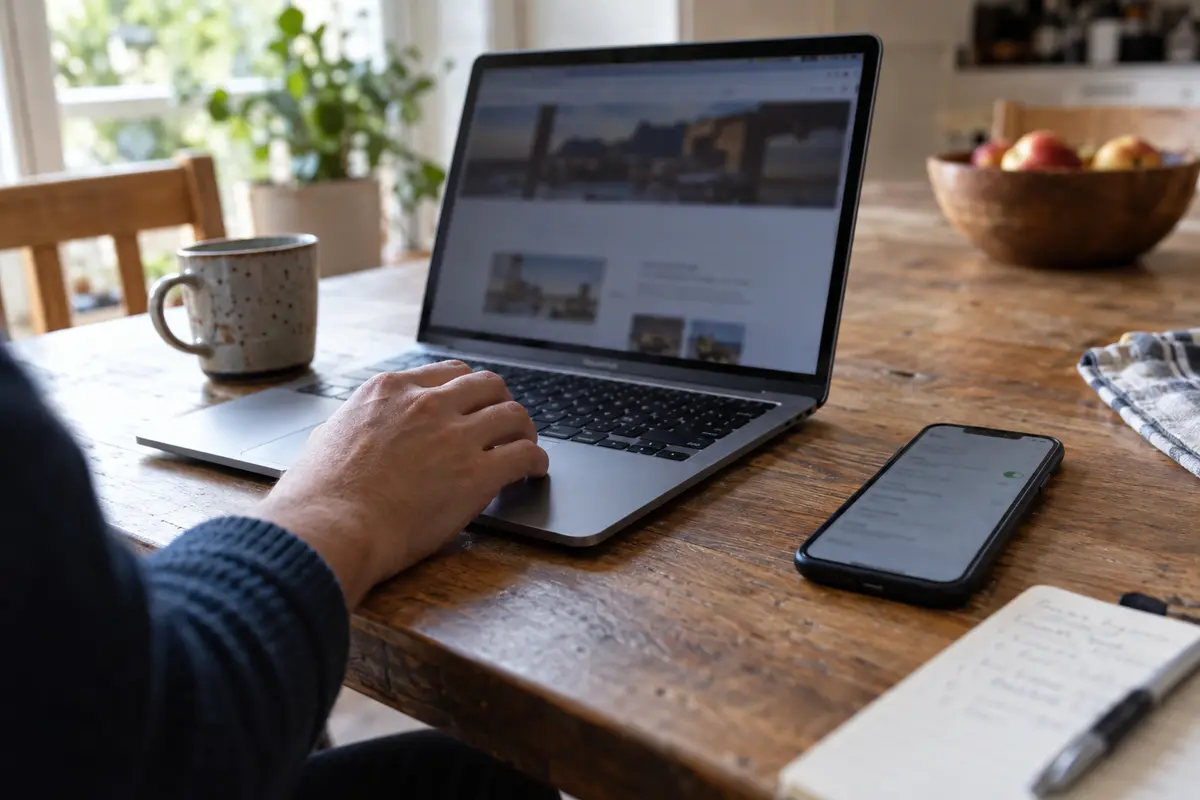 A laptop and phone being used to compare two network paths