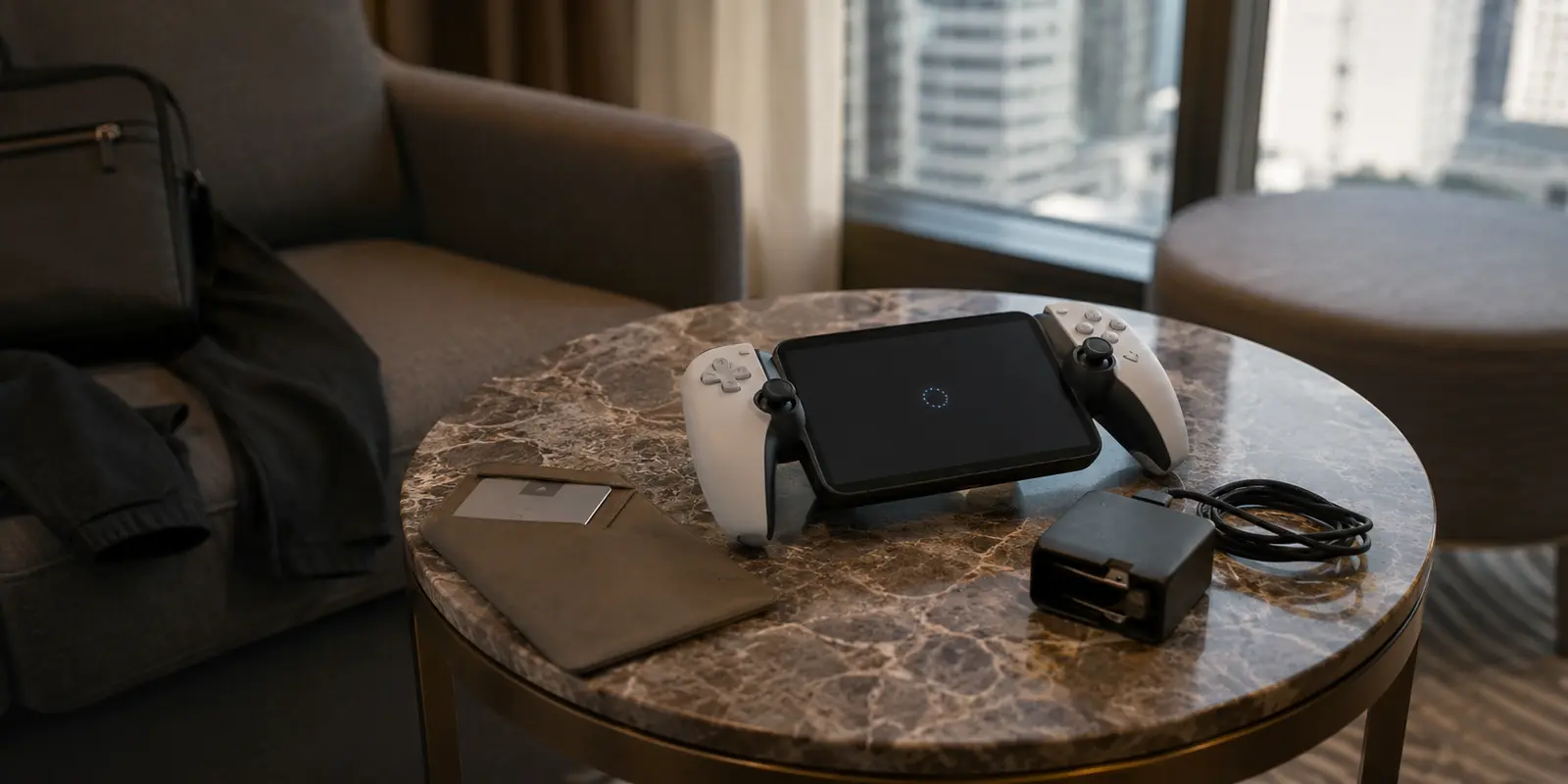 Appareil PlayStation Remote Play bloqué à la connexion sur une table de salon d’hôtel