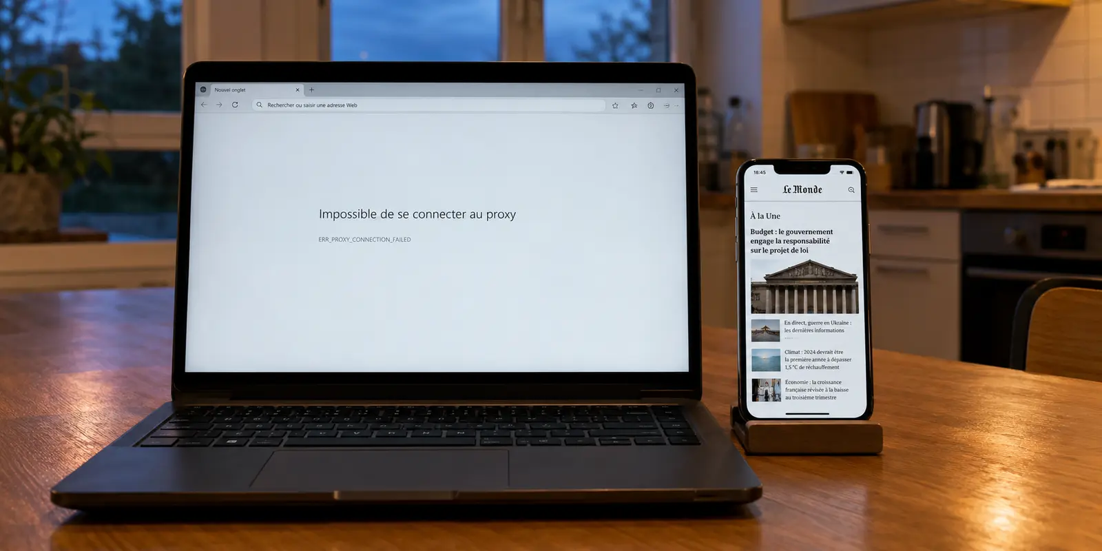 Erreur de proxy sur un PC Windows alors qu’un téléphone utilise le même Wi-Fi