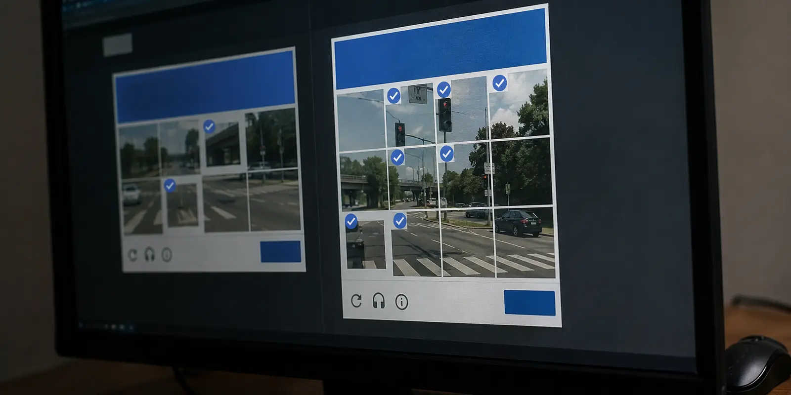 Écran d’ordinateur affichant deux défis CAPTCHA successifs pendant la navigation
