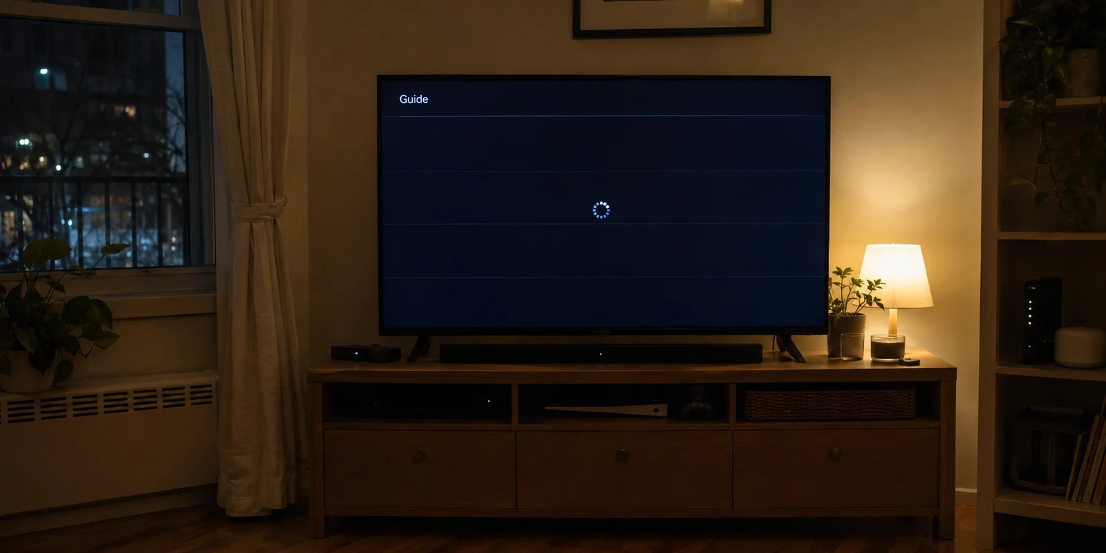 Téléviseur dont le guide de programmes reste vide pendant le chargement de Fizz TV