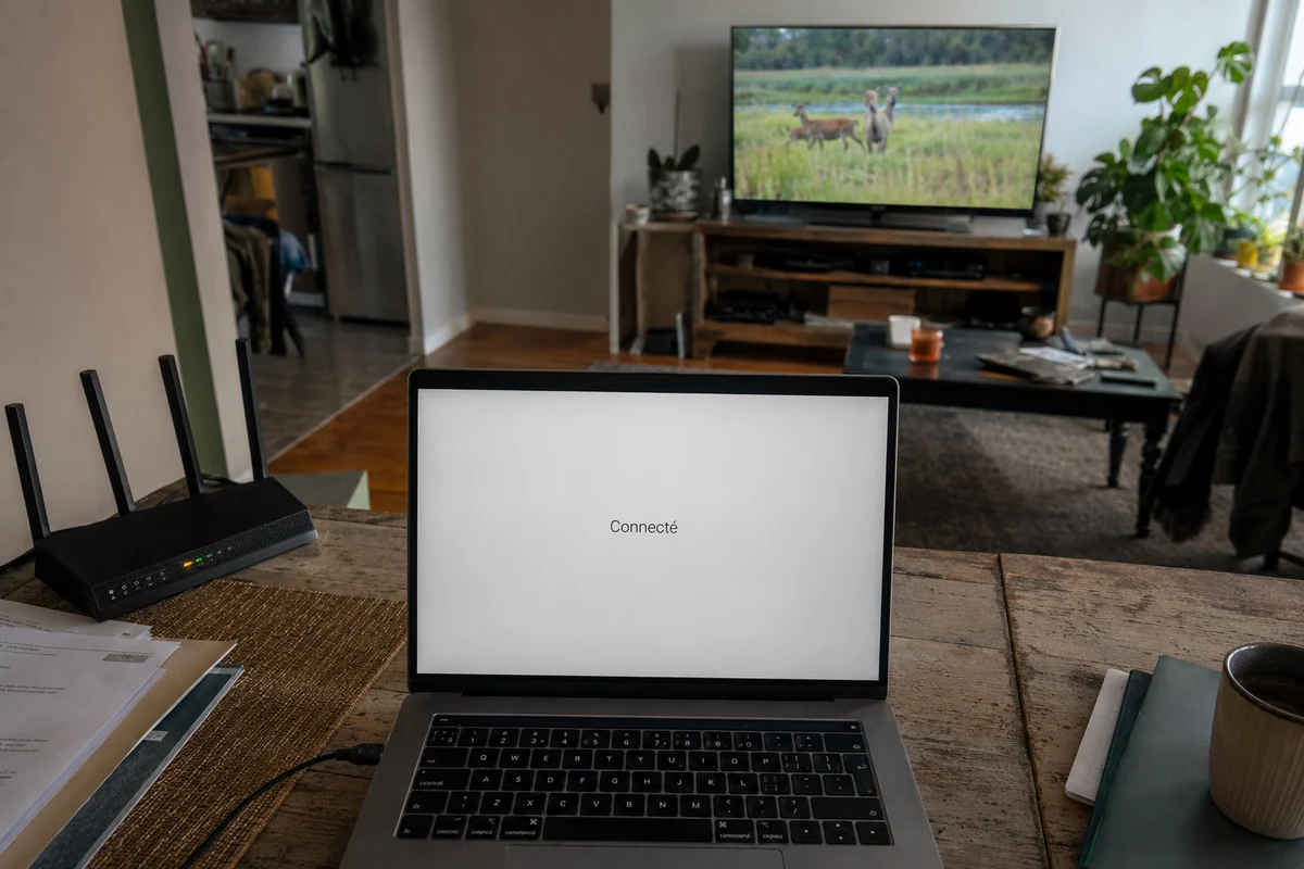 Ordinateur connecté séparément tandis que la télévision diffuse normalement sur le réseau résidentiel
