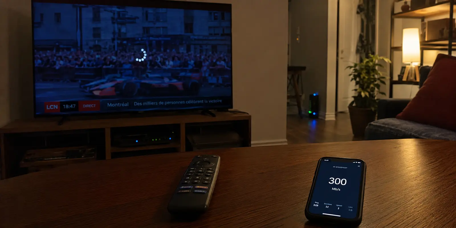 Un direct télévisé reste bloqué sur un cercle de chargement malgré un test de débit à 300 Mb/s