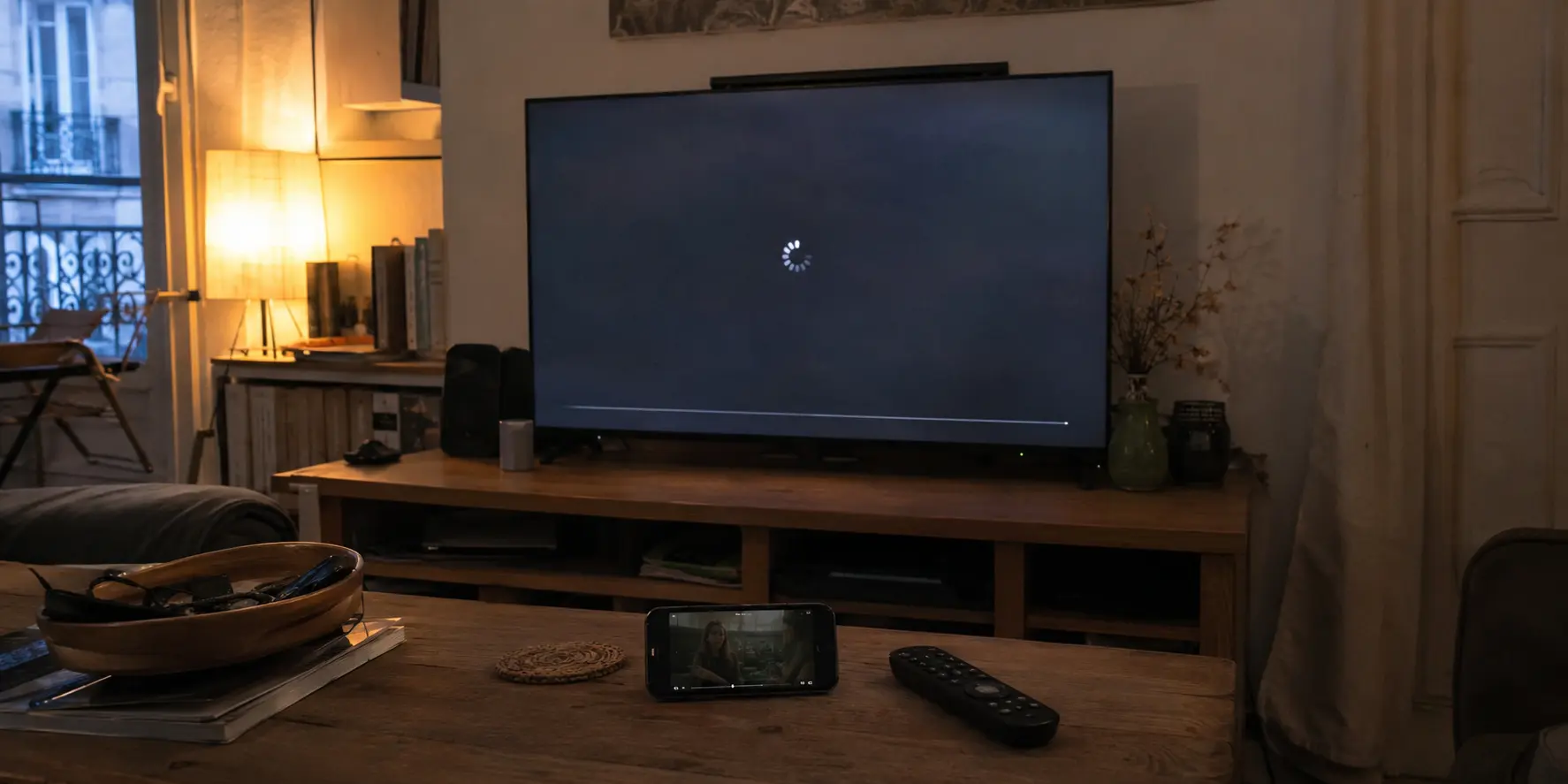 Télévision bloquée pendant que la vidéo continue sur le téléphone