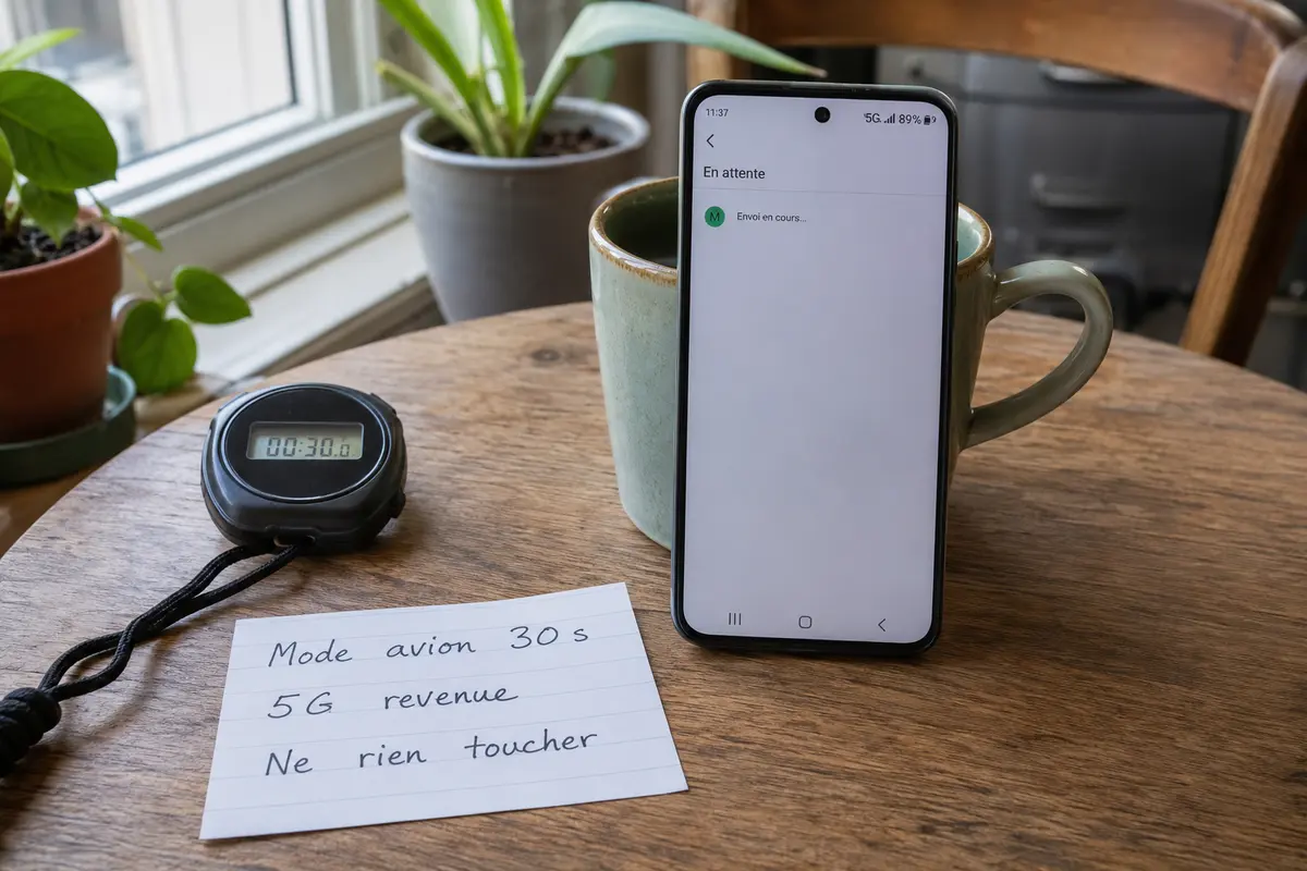 Test de reprise après trente secondes en mode avion, sans toucher à l’application VPN