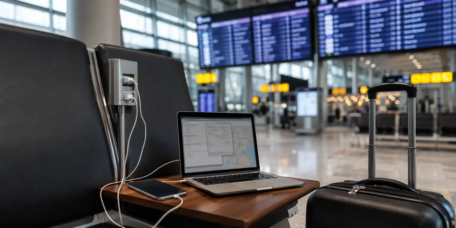 Ordinateur dans un terminal d’aéroport avec le VPN bloqué sur le Wi-Fi public