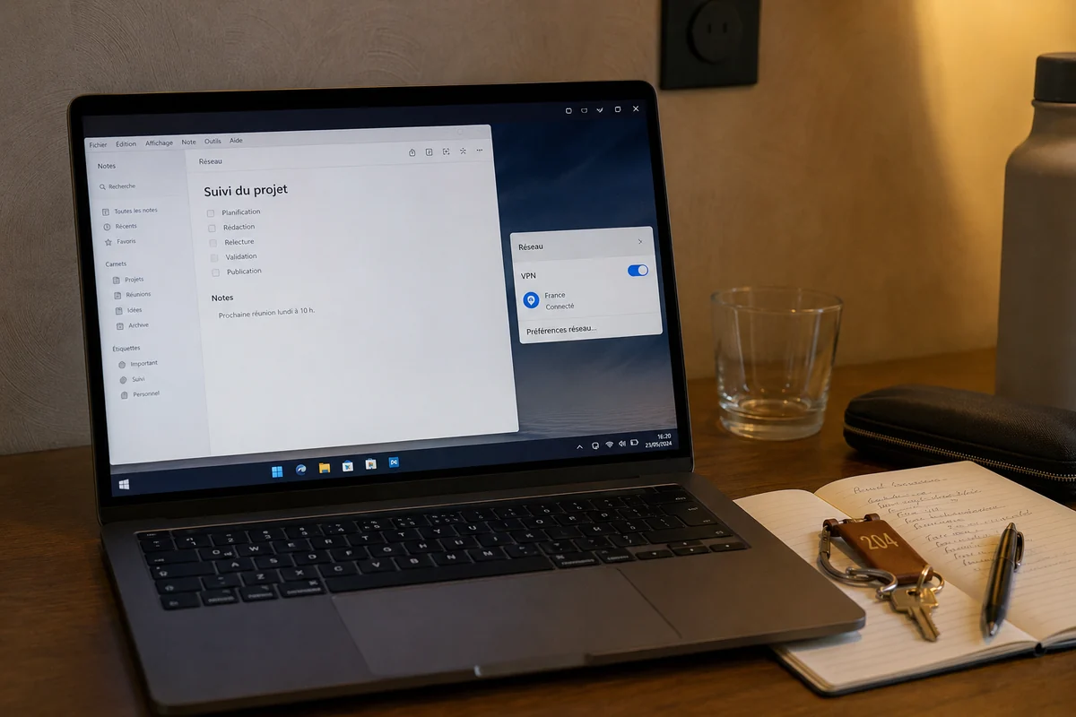 Application de bureau active avec la connexion française au niveau de l’appareil et le navigateur fermé