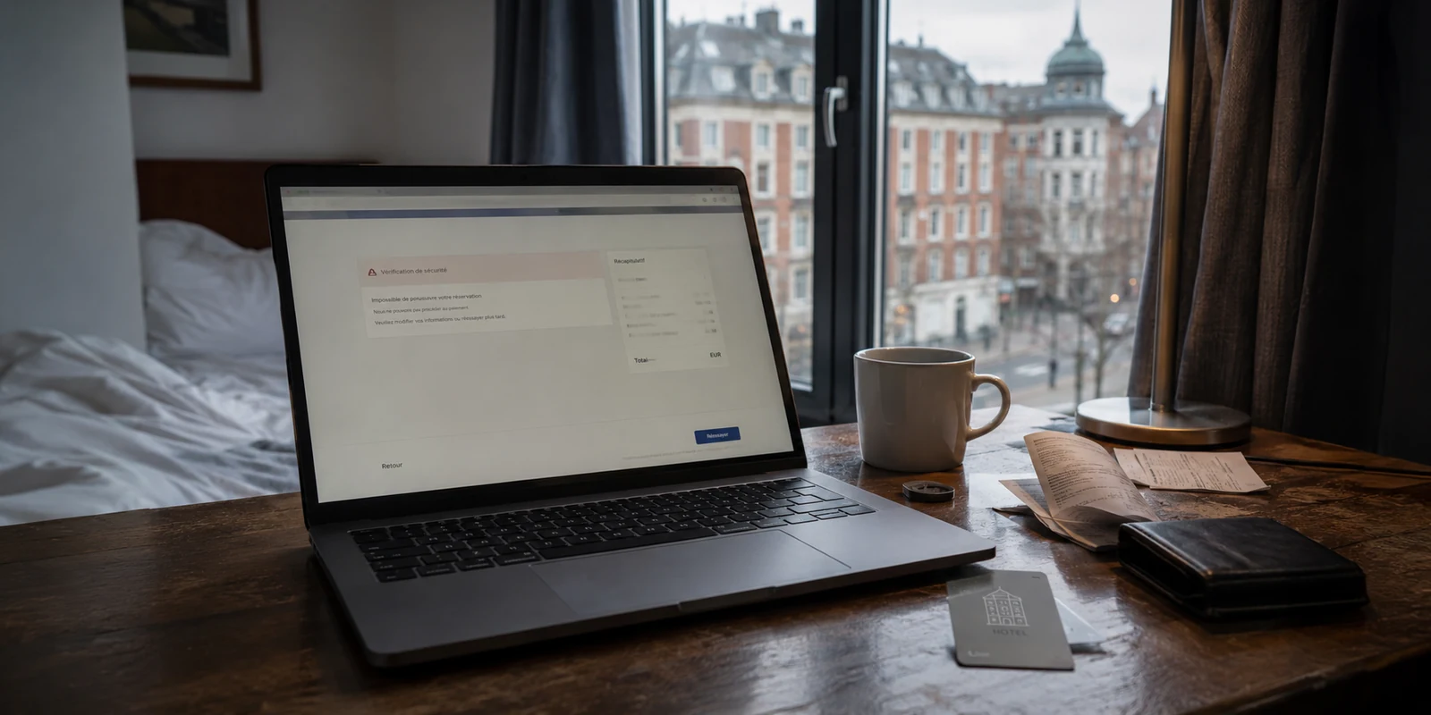 À Copenhague, le contrôle de sécurité bloque la réservation sur la sortie VPN commerciale.