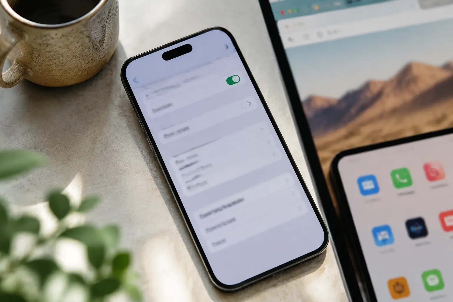 Réglage VPN activé sur un téléphone avec des applications distinctes en arrière-plan