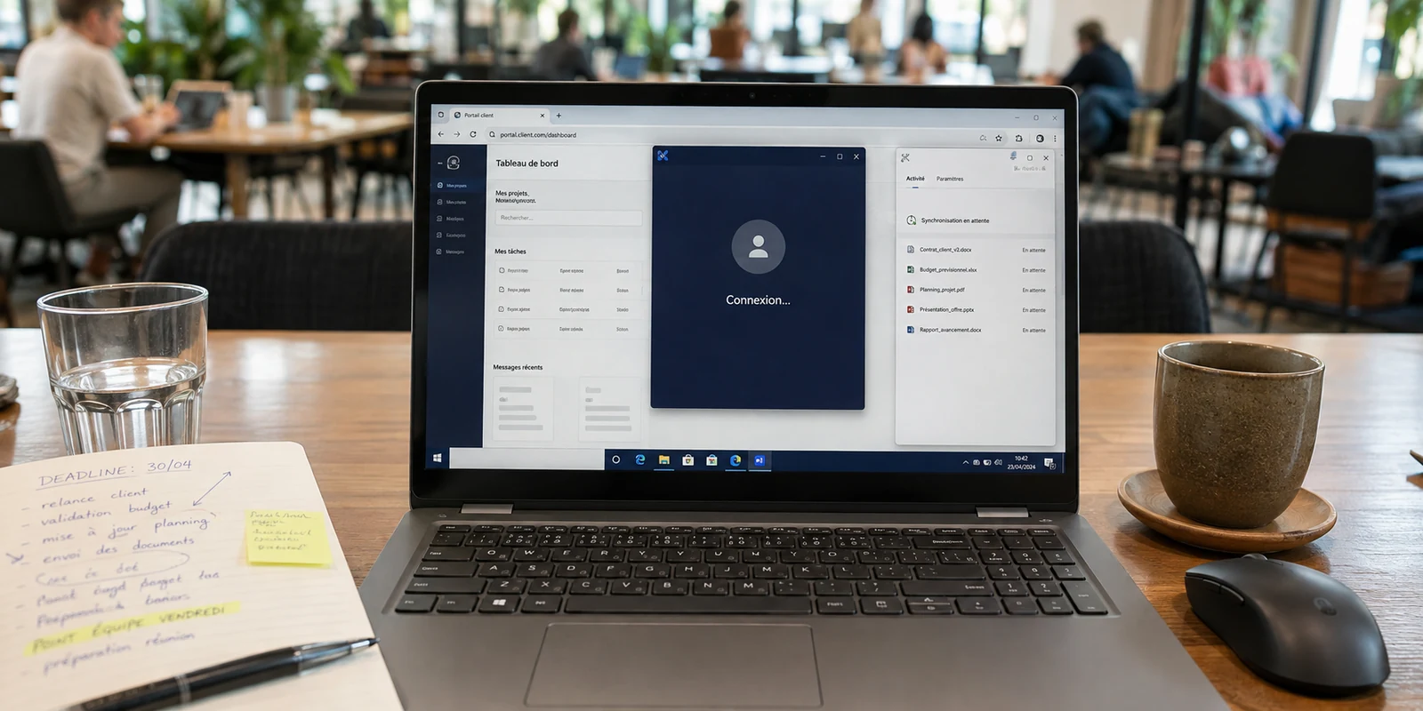 Le portail web fonctionne, mais la visioconférence reste en connexion et la synchronisation en attente