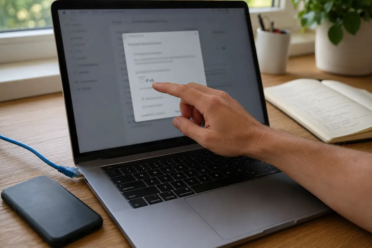 Le réglage IPv6 est désactivé temporairement sur le portable pour reproduire le diagnostic.