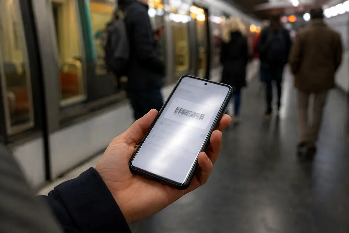 Un billet numérique se charge sur un téléphone après le passage au réseau du métro