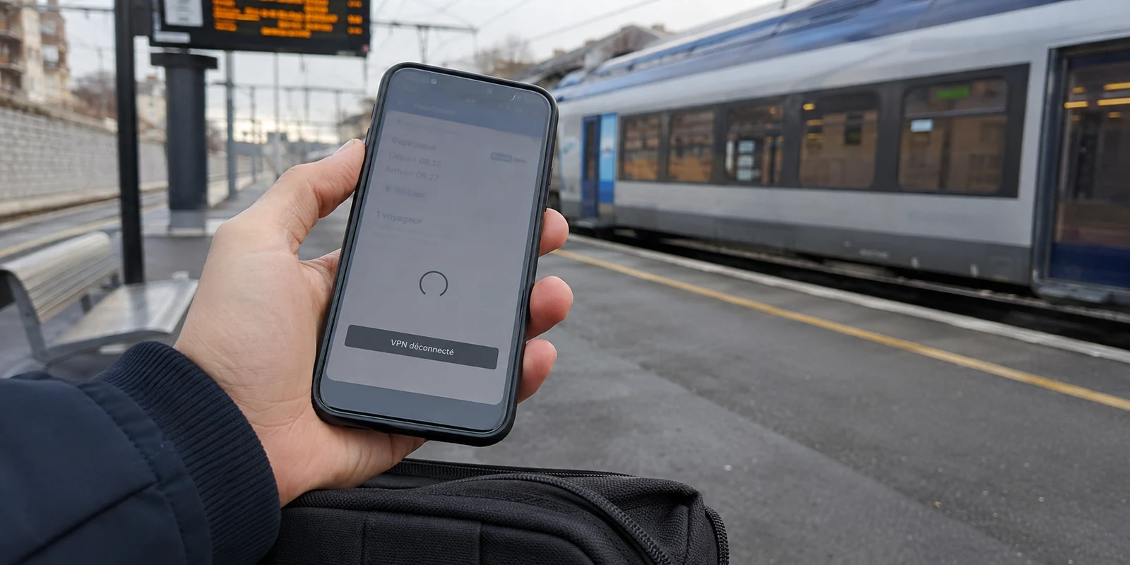 Sur le quai, le billet reste en chargement car le VPN s’est déconnecté pendant la veille du téléphone