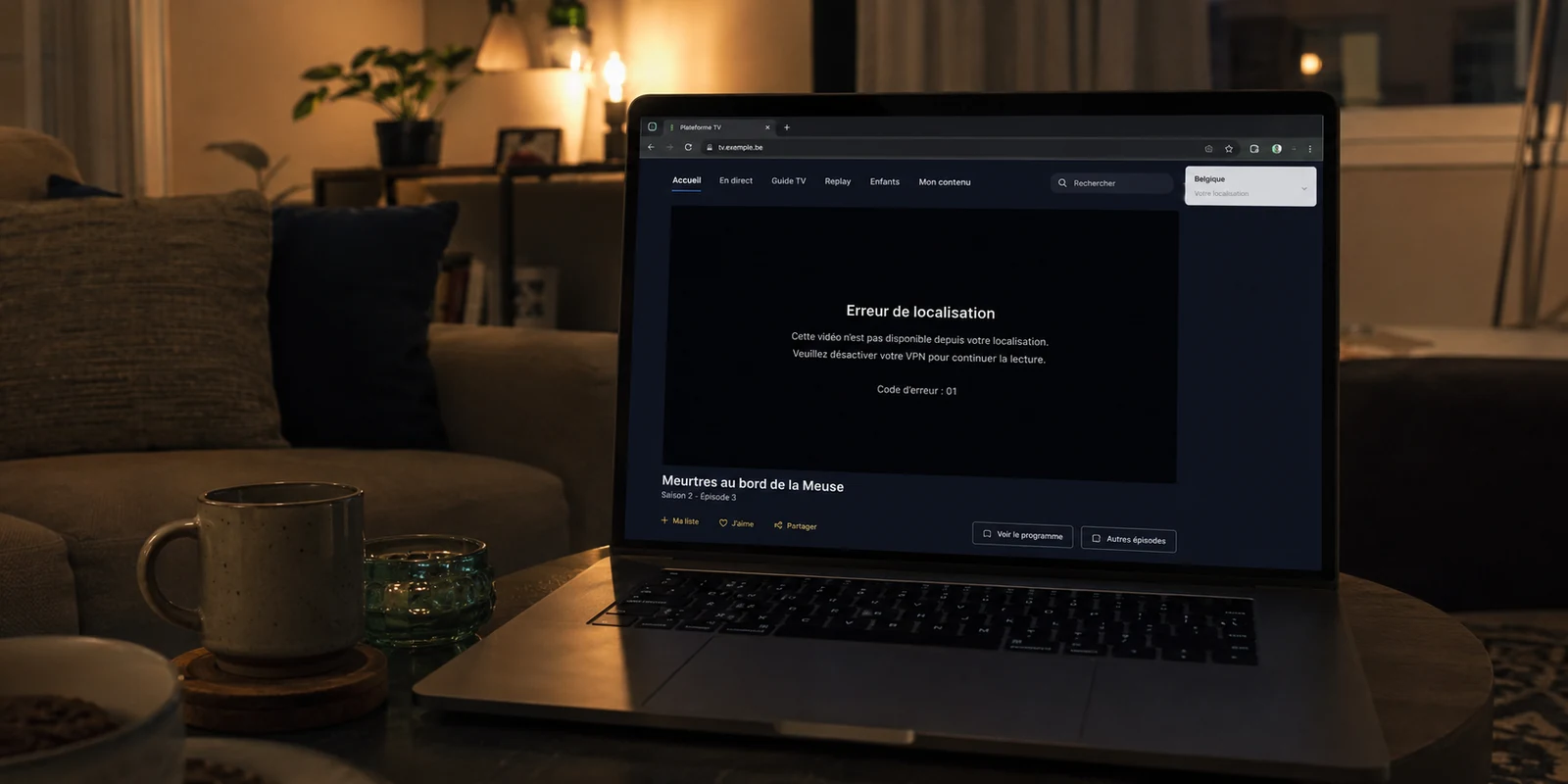 Lecteur vidéo bloqué par une erreur de localisation malgré une adresse belge