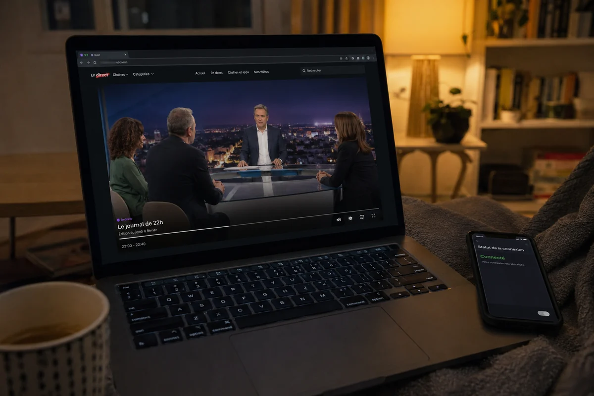 Programme télévisé en lecture pendant que la connexion VPN reste active