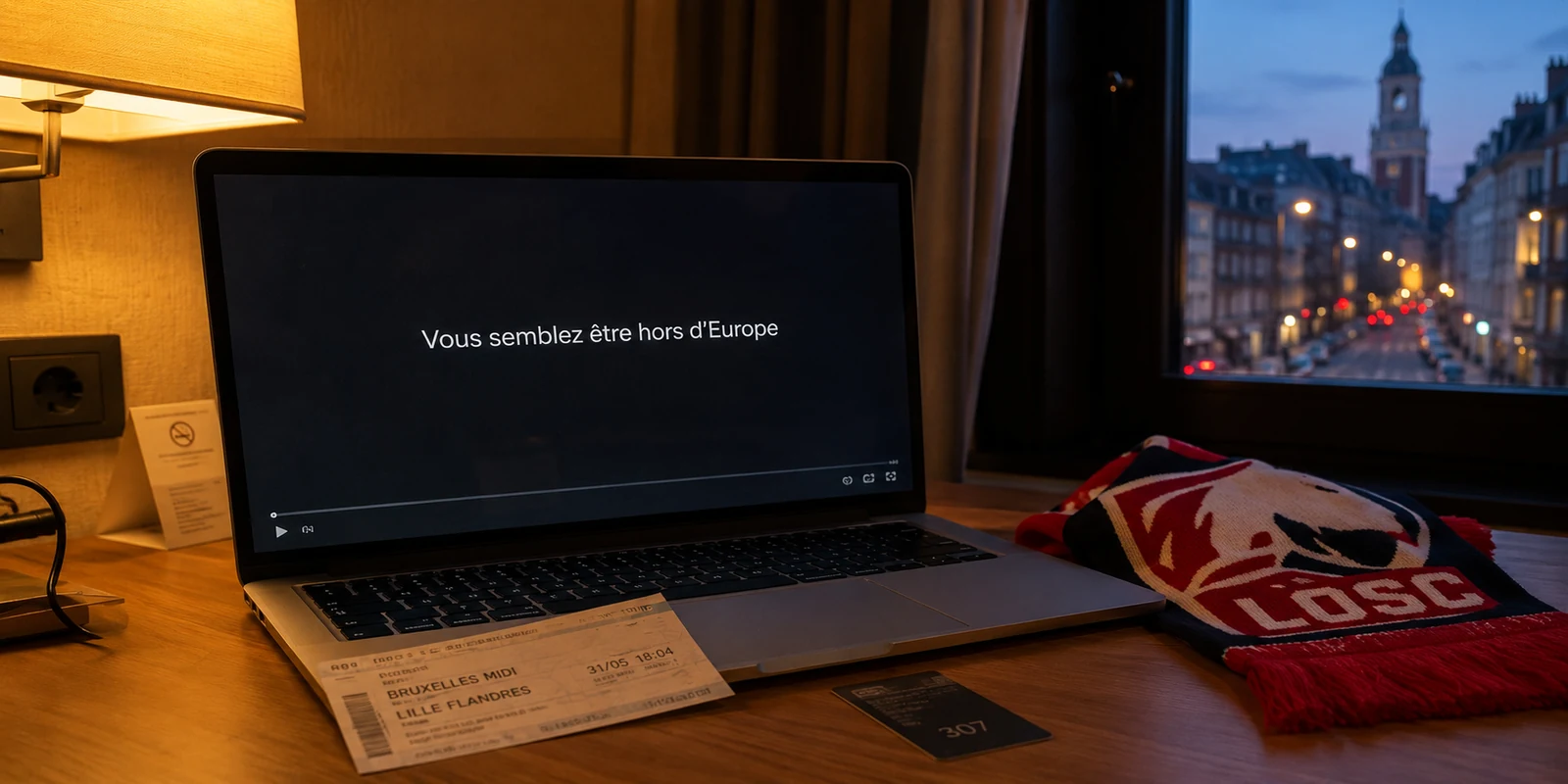 Dans un hôtel à Lille, le lecteur vidéo affirme que la connexion semble être hors d’Europe