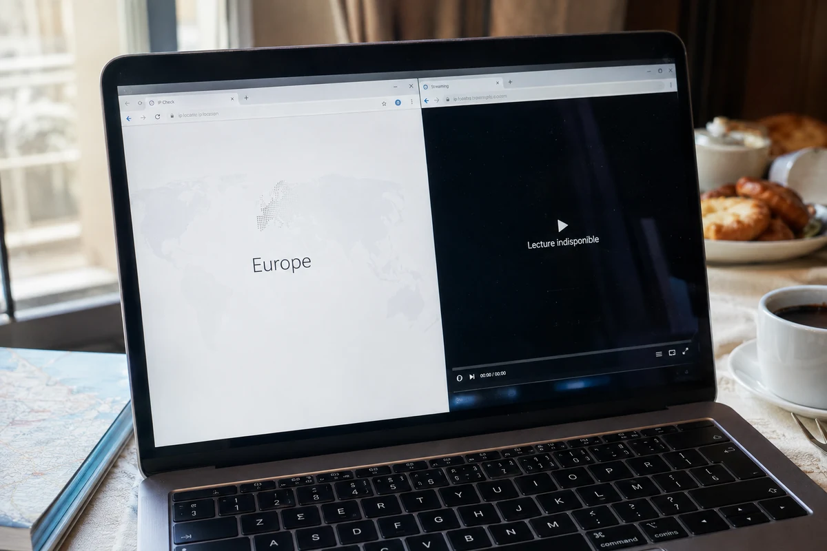 Un contrôle d’adresse indique Europe tandis que le lecteur vidéo reste indisponible