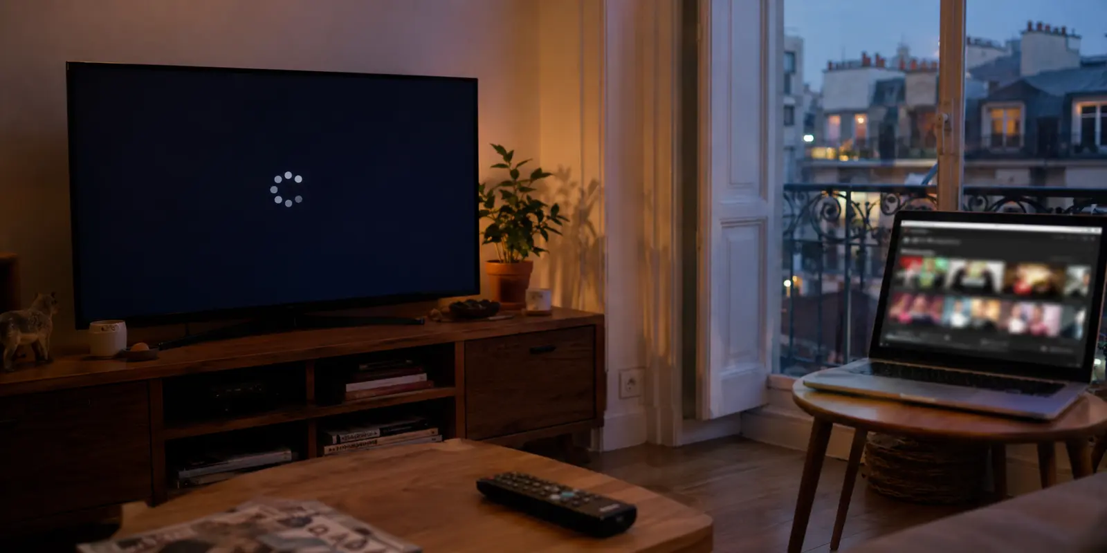 Le boîtier TV et le routeur dans le salon