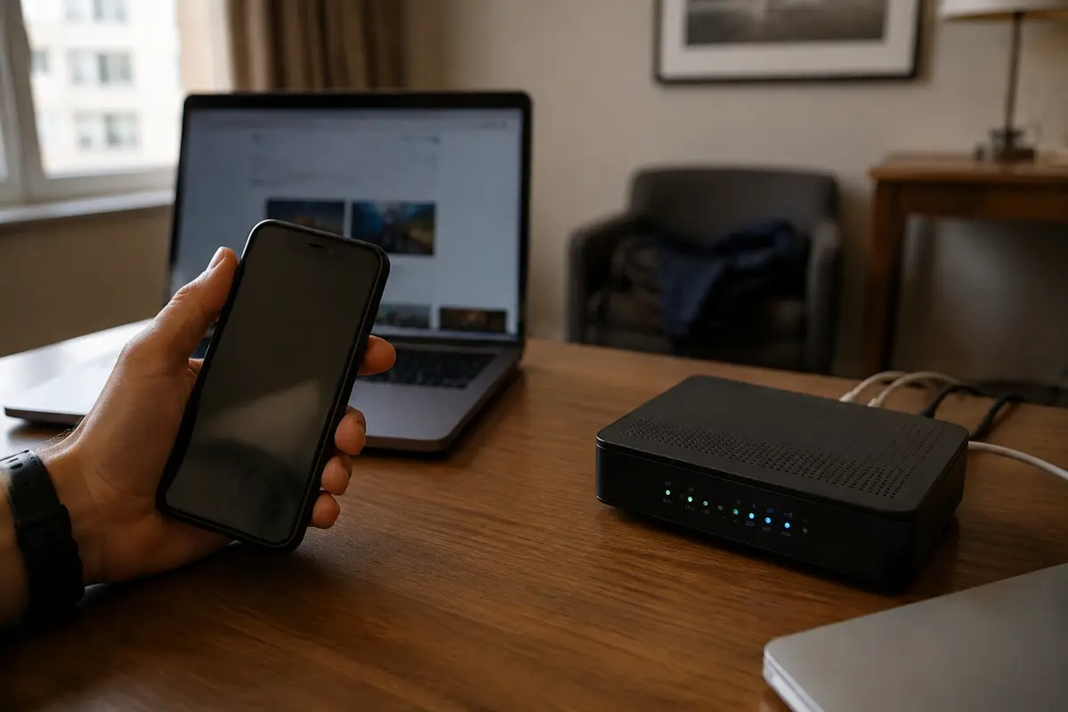 Un téléphone, un ordinateur et un point d’accès Wi-Fi utilisés pour isoler un problème de connexion